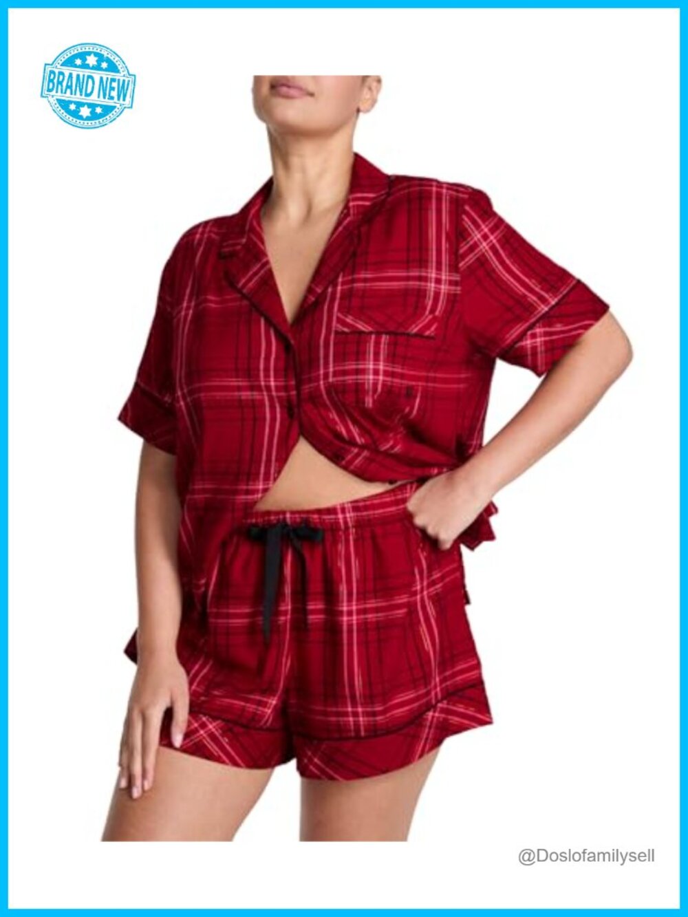 Womens Flannel Pajama Set Cotton Modal Short Sleeve Button Down Shirt Shorts